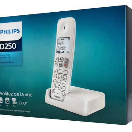 PHILIPS ασύρματο τηλέφωνο D2501W-34, με ελληνικό μενού, λευκό