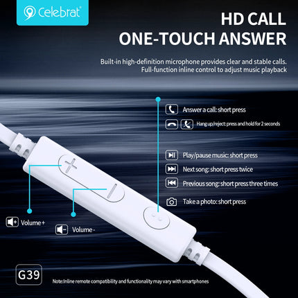 CELEBRAT earphones με μικρόφωνο G39, USB-C σύνδεση