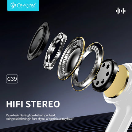 CELEBRAT earphones με μικρόφωνο G39, USB-C σύνδεση