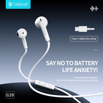 CELEBRAT earphones με μικρόφωνο G39, USB-C σύνδεση