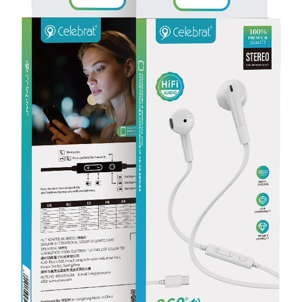 CELEBRAT earphones με μικρόφωνο G39, USB-C σύνδεση