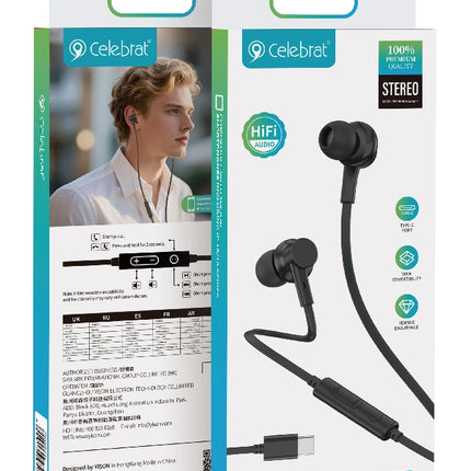 CELEBRAT earphones με μικρόφωνο G40, USB-C σύνδεση