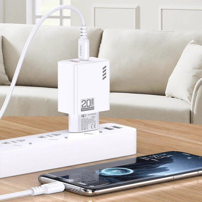 KAKUSIGA φορτιστής τοίχου KSC-1240 με καλώδιο USB-C, USB & USB-C, 20W, λευκός/μαύρος