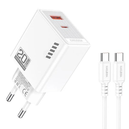 KAKUSIGA φορτιστής τοίχου KSC-1240 με καλώδιο USB-C, USB & USB-C, 20W, λευκός/μαύρος