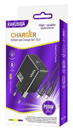 KAKUSIGA φορτιστής τοίχου KSC-1242 με καλώδιο USB-C, USB-C, 30W, μαύρος