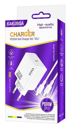 KAKUSIGA φορτιστής τοίχου KSC-1242 με καλώδιο USB-C, USB-C, 30W, λευκός