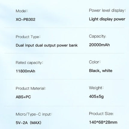 PB302 Light Display Power Bank 20000mAh Μαύρο